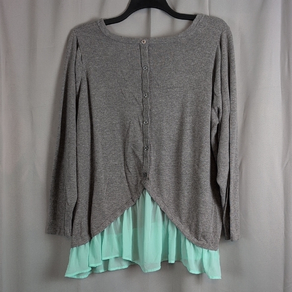 Disney Gray Long Sleeve Top with Mint Ruffle - Picture 2 of 8